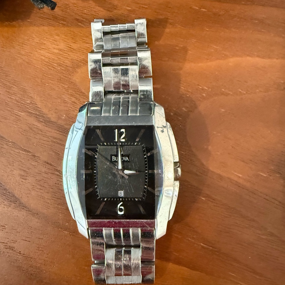 Bulova Silver and Black Contemporary Watch
